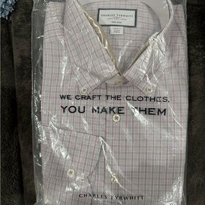 Charles Tyrwhitt Men's Red and Blue Check Dress Shirt
